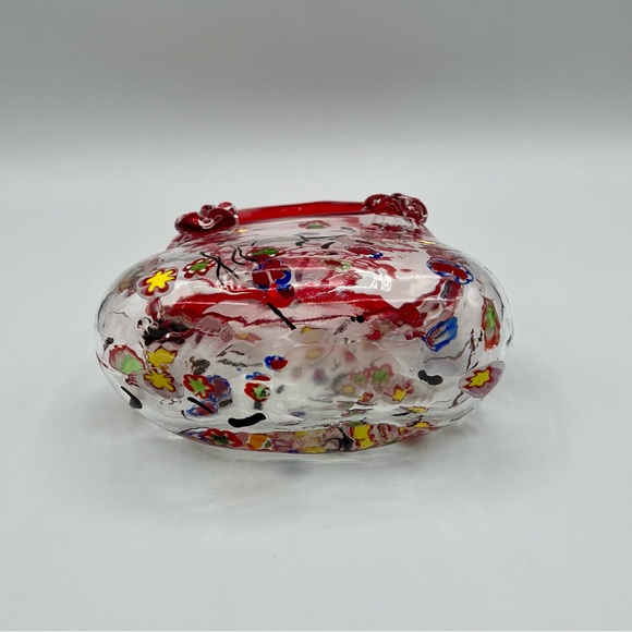 Vintage Hand Blown Purse Vase Floral Millefiori Art Glass Crystal Murano Style - Picture 10 of 13